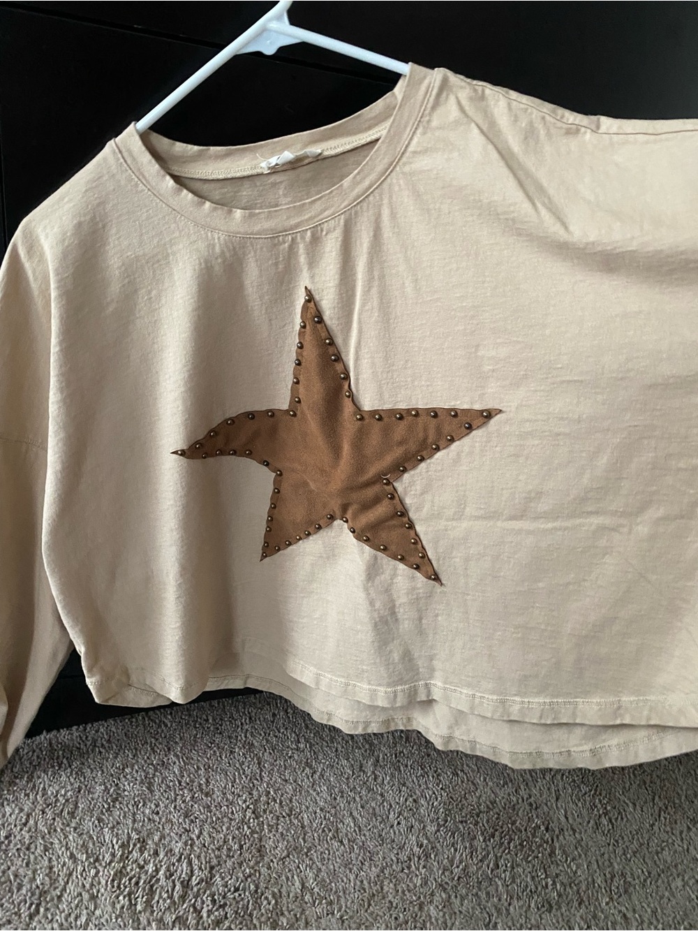 easel Cream Sweatshirt with Brown Studded Star NWOT - Picture 3 of 4
